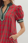 The Mistletoe Plaid Scallop Dress