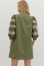 The Kate Embroidered Dress in Olive