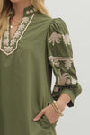 The Kate Embroidered Dress in Olive