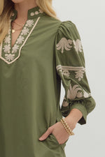 The Kate Embroidered Dress in Olive