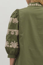 The Kate Embroidered Dress in Olive