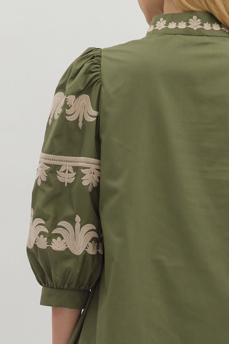 The Kate Embroidered Dress in Olive