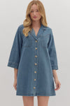 The Mila Button-Front Denim Dress in Lt Denim