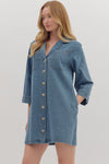 The Mila Button-Front Denim Dress in Lt Denim