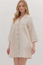 The Mila Button-Front Denim Dress in Ecru