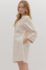 The Mila Button-Front Denim Dress in Ecru