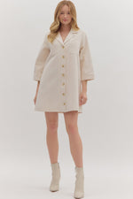 The Mila Button-Front Denim Dress in Ecru