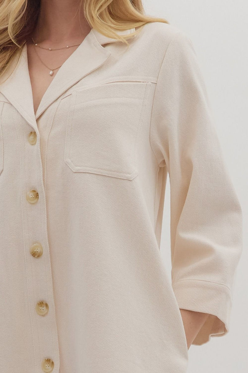 The Mila Button-Front Denim Dress in Ecru