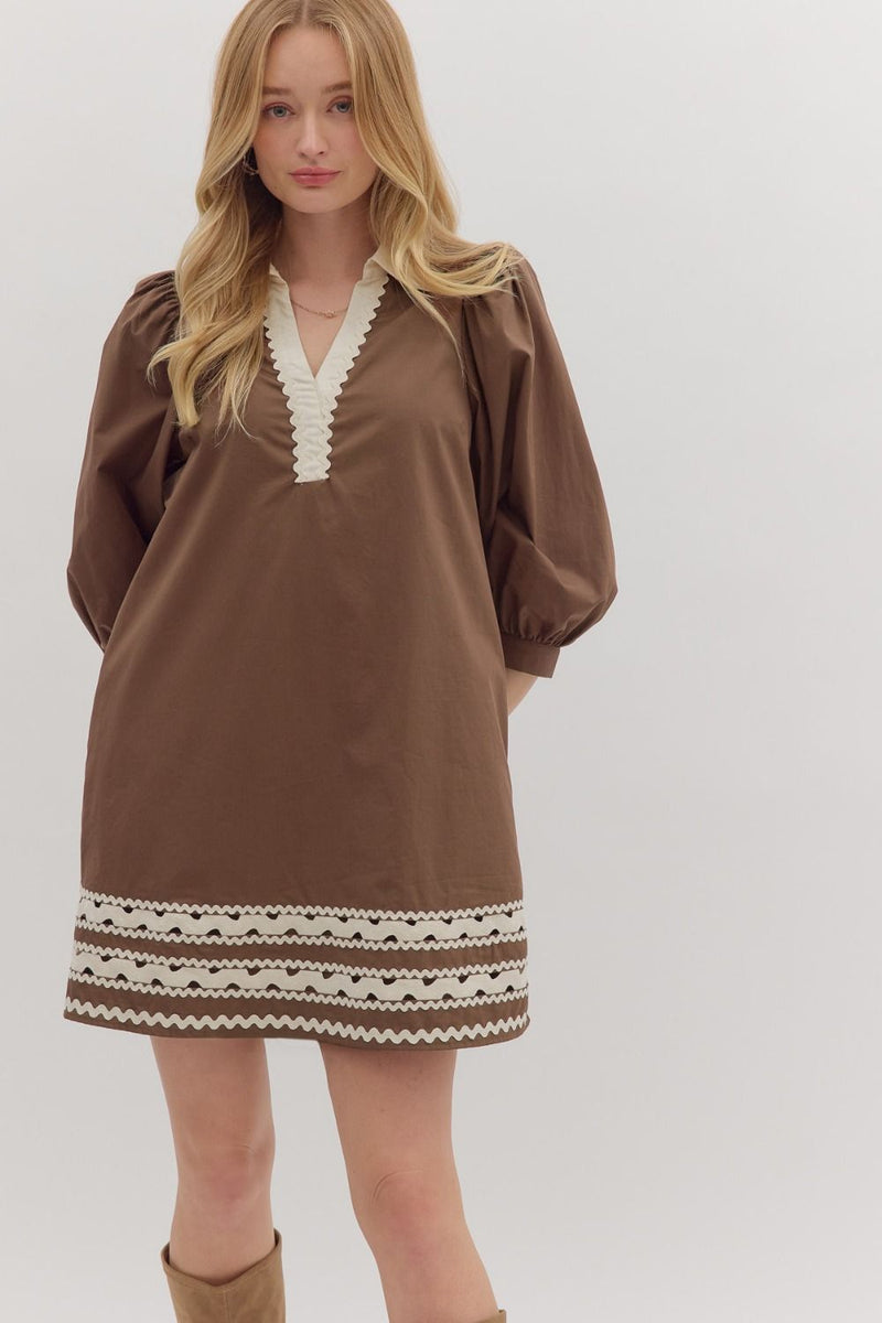 The Margot Puff Sleeve Dress in Brown
