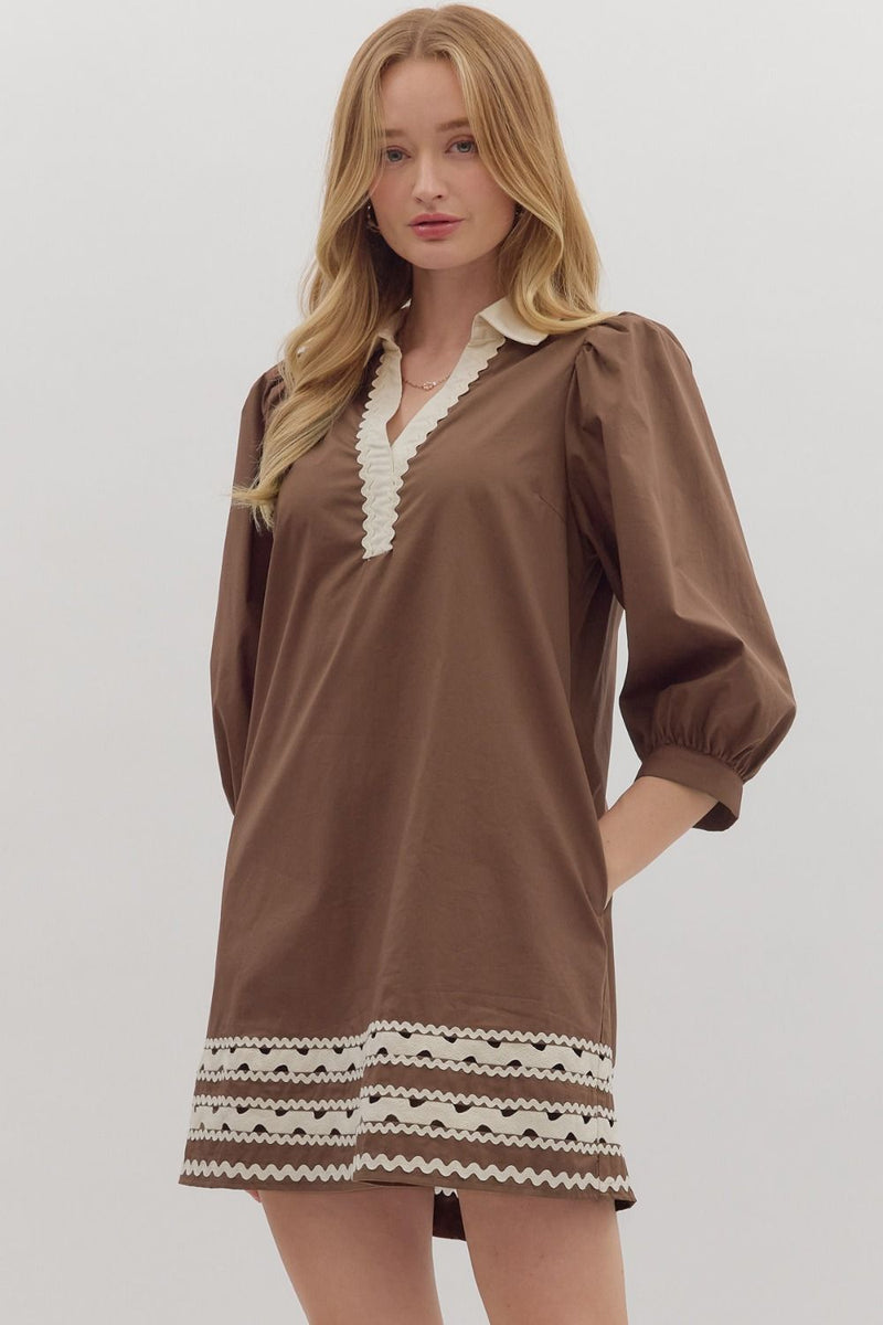 The Margot Puff Sleeve Dress in Brown