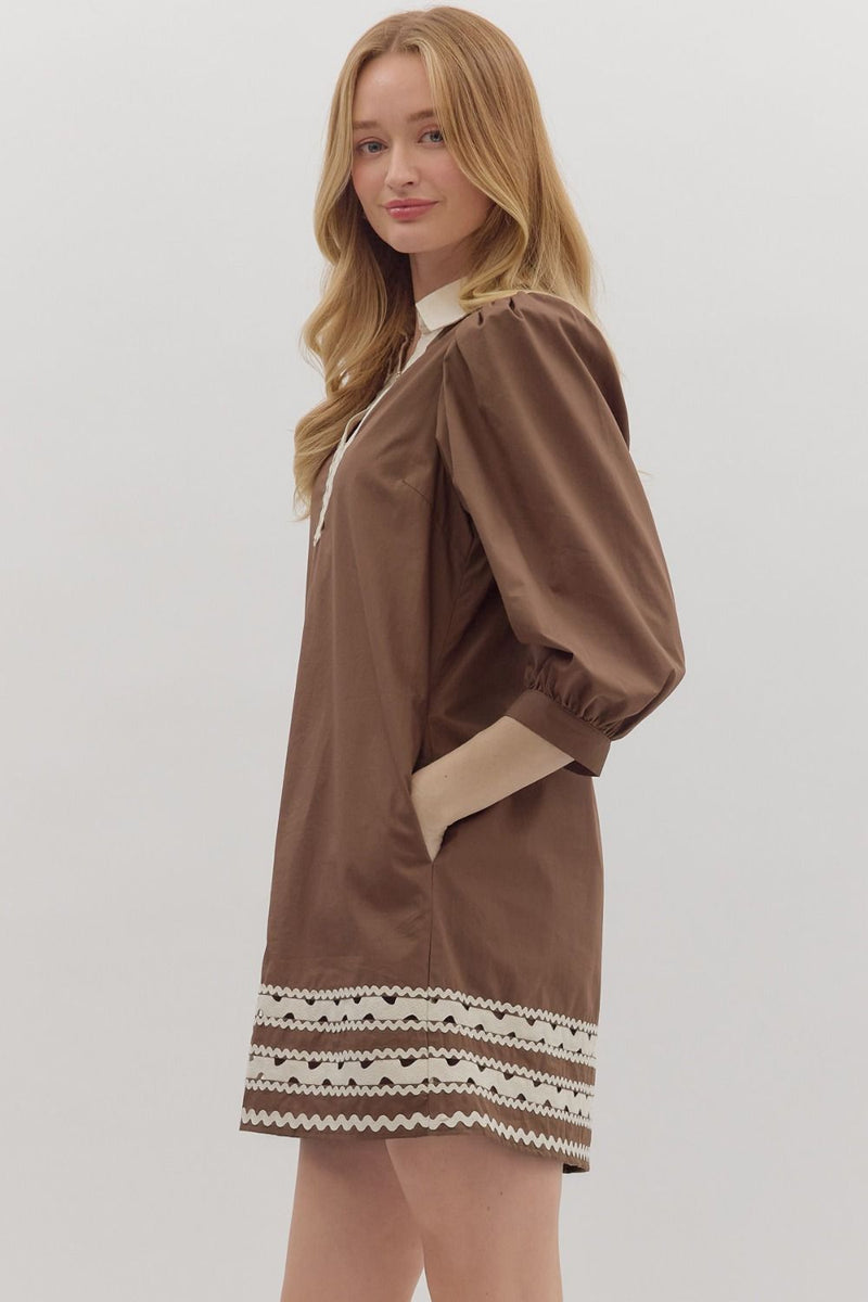The Margot Puff Sleeve Dress in Brown