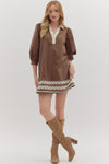 The Margot Puff Sleeve Dress in Brown