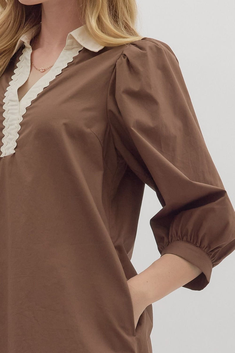 The Margot Puff Sleeve Dress in Brown
