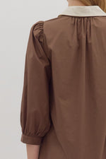 The Margot Puff Sleeve Dress in Brown