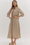 The Brooks Striped Maxi Dress in Camel