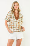 Say Less Contrast Collar Puff Sleeve Top