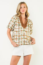 Say Less Contrast Collar Puff Sleeve Top