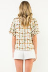 Say Less Contrast Collar Puff Sleeve Top