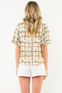 Say Less Contrast Collar Puff Sleeve Top