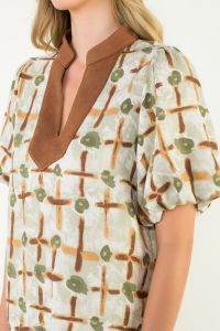 Say Less Contrast Collar Puff Sleeve Top