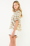 Say Less Contrast Collar Puff Sleeve Top