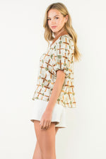 Say Less Contrast Collar Puff Sleeve Top