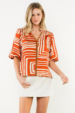 All The Best Abstract Print Puff Sleeve Top