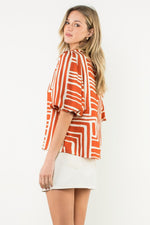All The Best Abstract Print Puff Sleeve Top