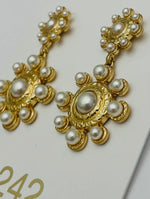 Floral Pearl Dangle Earrings in Gold