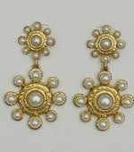 Floral Pearl Dangle Earrings in Gold