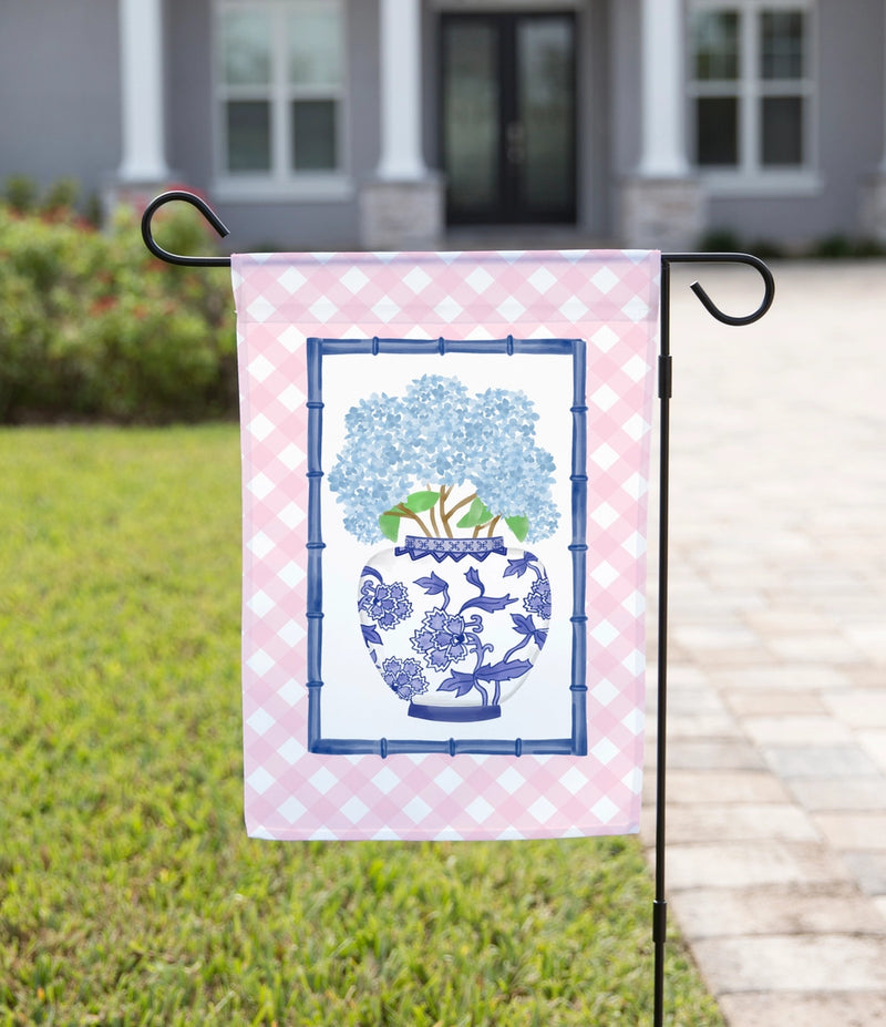 Blue Hydrangea Chinoiserie Vase - Garden Flag