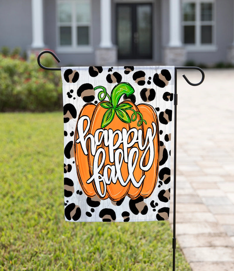 Fall Garden Flag - Happy Fall Leopard Pumpkin