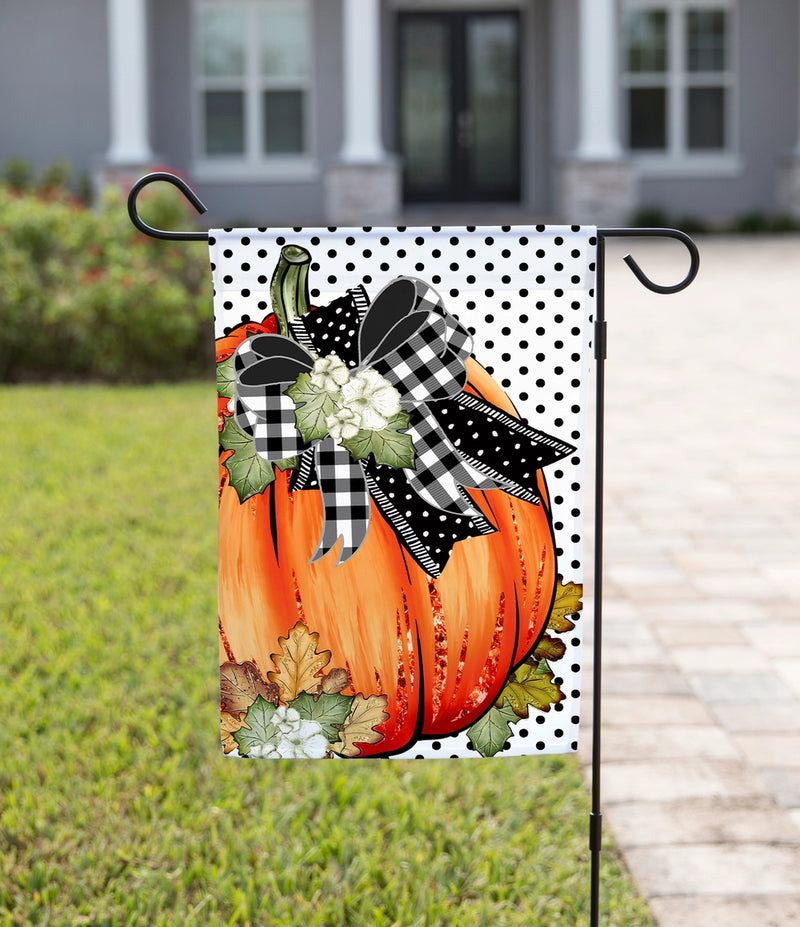 Fall Garden Flag - Polka Dot Bow Pumpkin