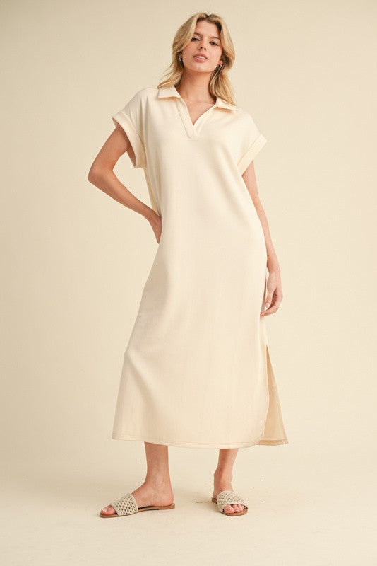 Take A Stroll Midi Dress in Oatmeal