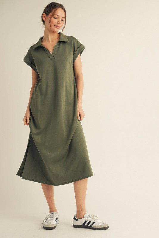 Take A Stroll Midi Dress in Olive Green