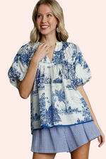 Can’t Miss This Toile Print Top in Blue