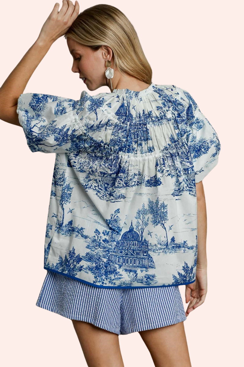 Can’t Miss This Toile Print Top in Blue