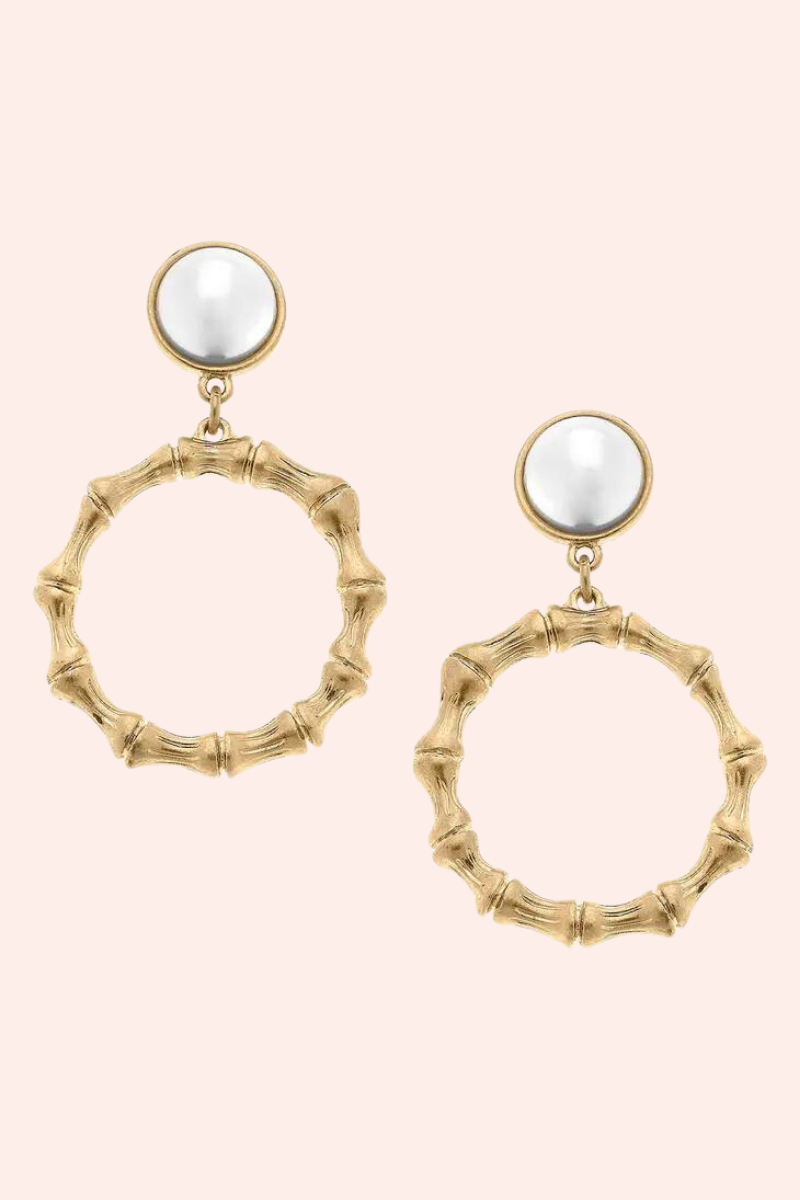 Bamboo Pearl Hoop in Gold