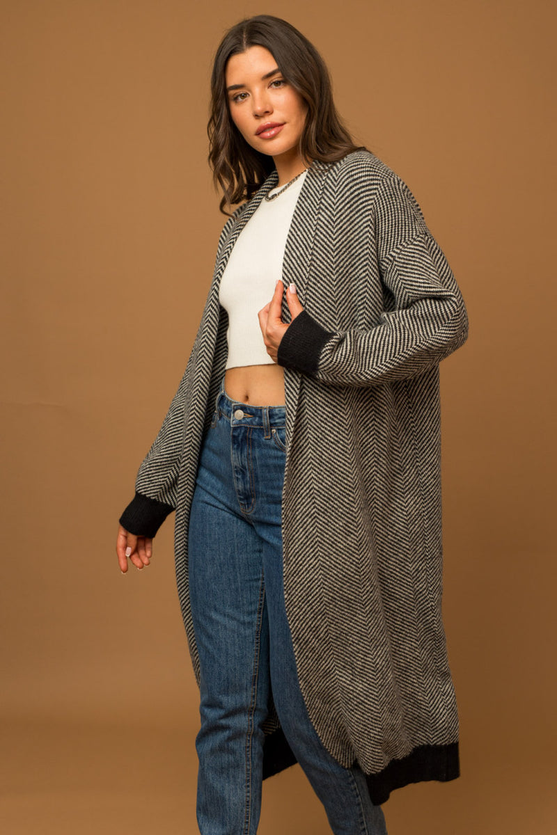 Keep You Warm Herringbone Cardigan