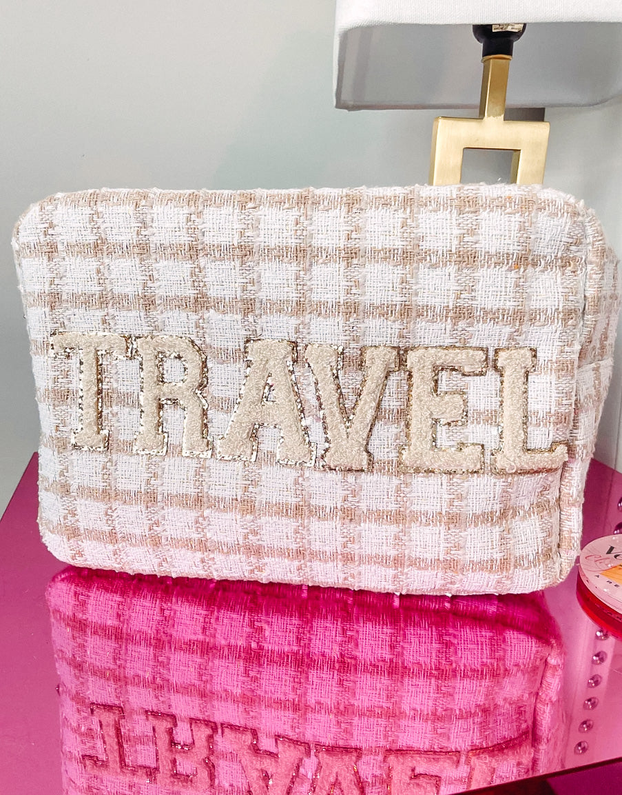 Travel Bag in Beige Plaid - XL "TRAVEL"