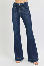 Watch Me Go Risen High Rise Flare Front Patch Pocket Jeans