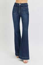 Watch Me Go Risen High Rise Flare Front Patch Pocket Jeans