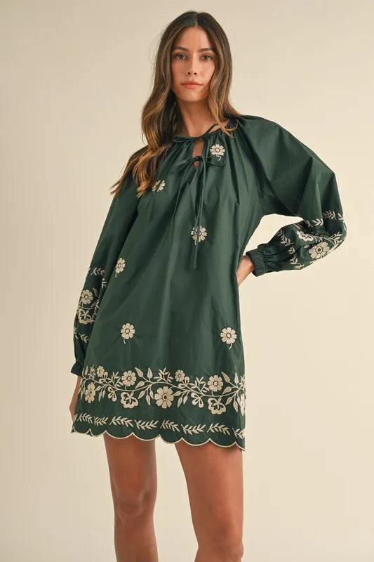The Everly Embroidered Scallop Hem Dress