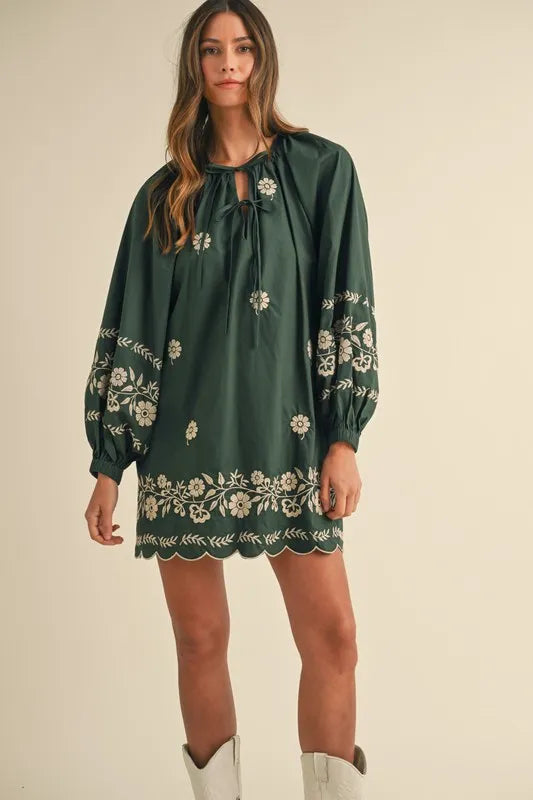 The Everly Embroidered Scallop Hem Dress