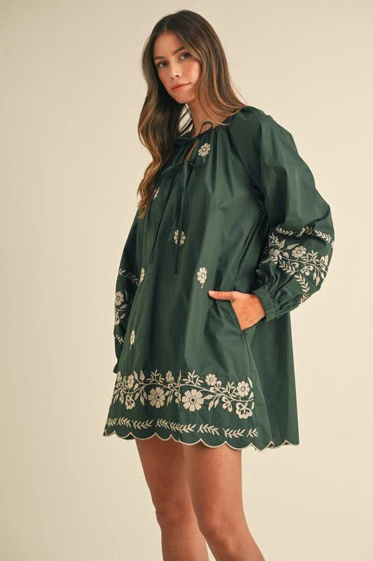 The Everly Embroidered Scallop Hem Dress