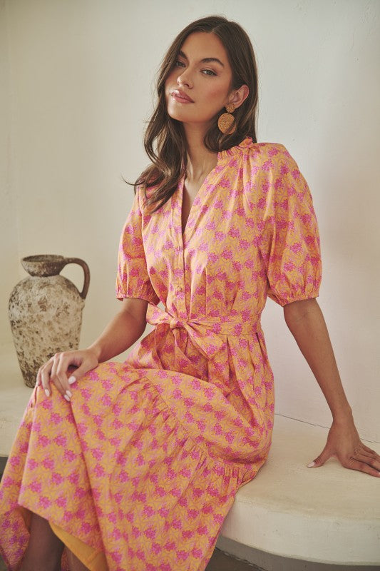 'lynette' cotton gauze floral print tiered midi dress reviews The Lynette Tiered Floral Midi Dress Alpha Blush Boutique