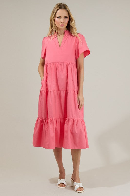 Seaside Chic Midi Dress in Pink