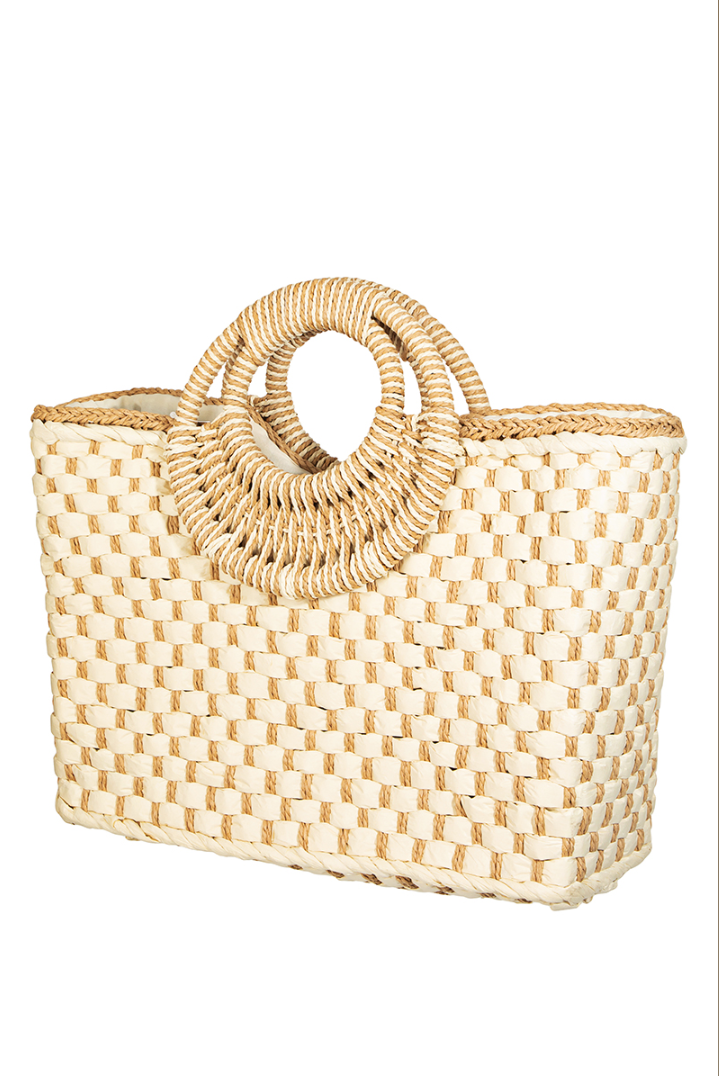 Beige Woven Straw Tote