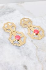 Stacey Hammered Gold Earrings in Pink