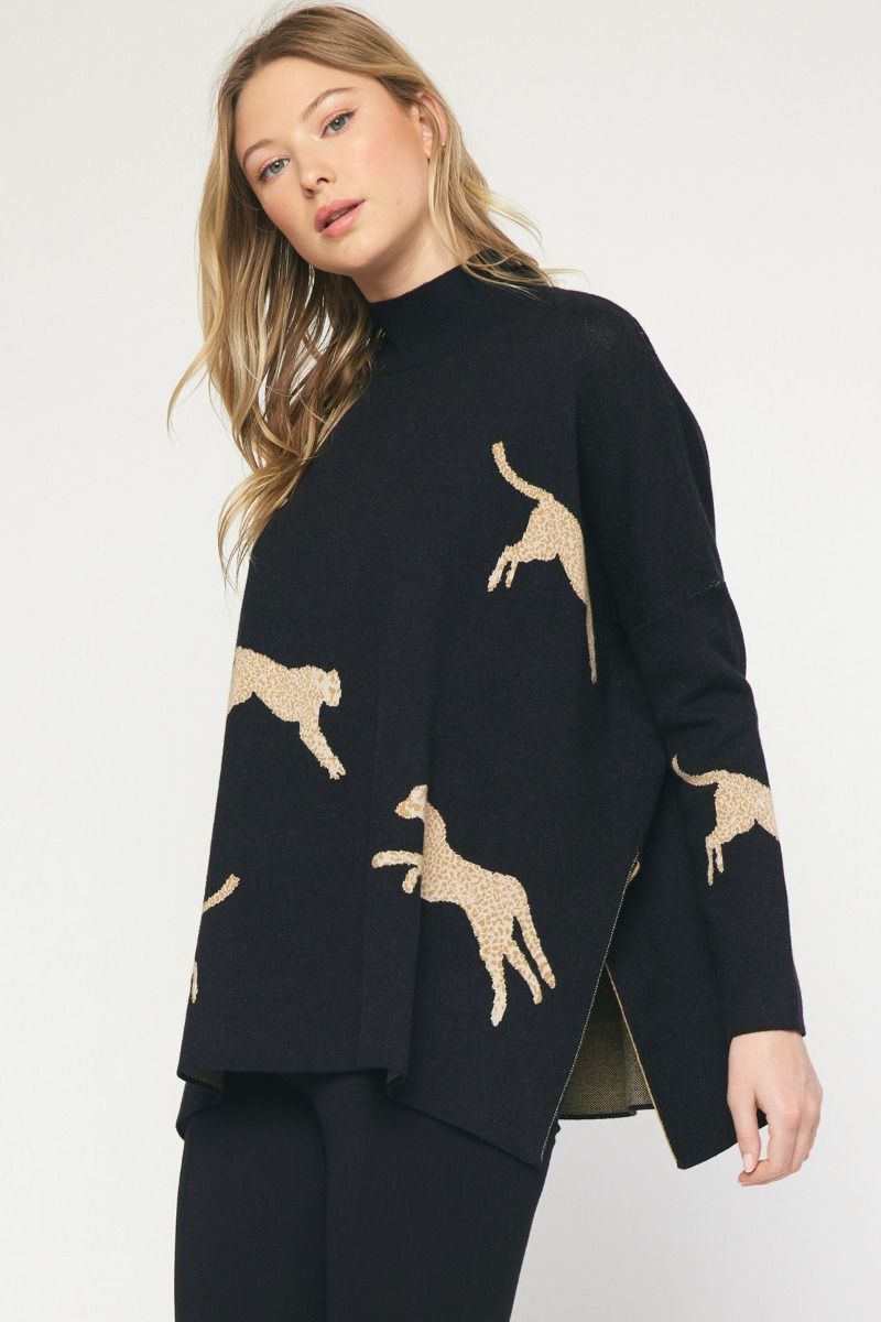 Leaping Leopards Sweater in Black